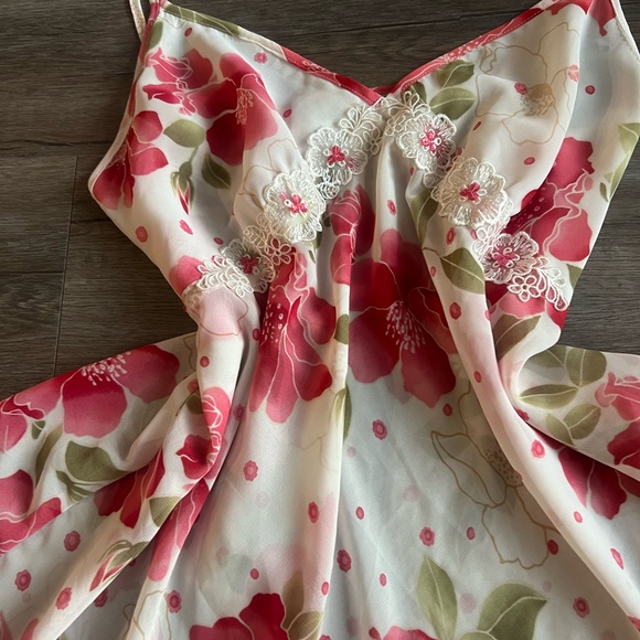 Vintage Y2K Floral Sequin Chemise Baby Doll Nightie Slip Dress - Picture 5 of 7